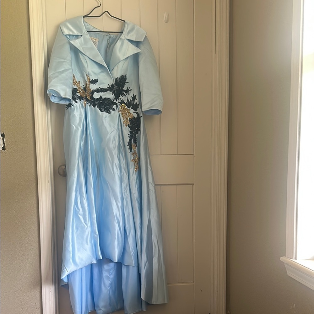 Elegant Light Blue Embroidered Gown